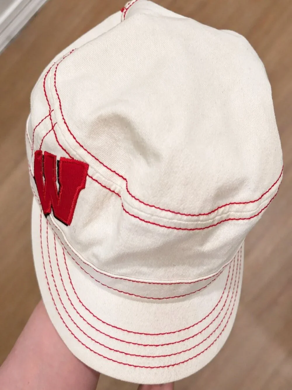Women's New Era Wisconsin Badgers Cream Cadet Hat with Red Stitching
